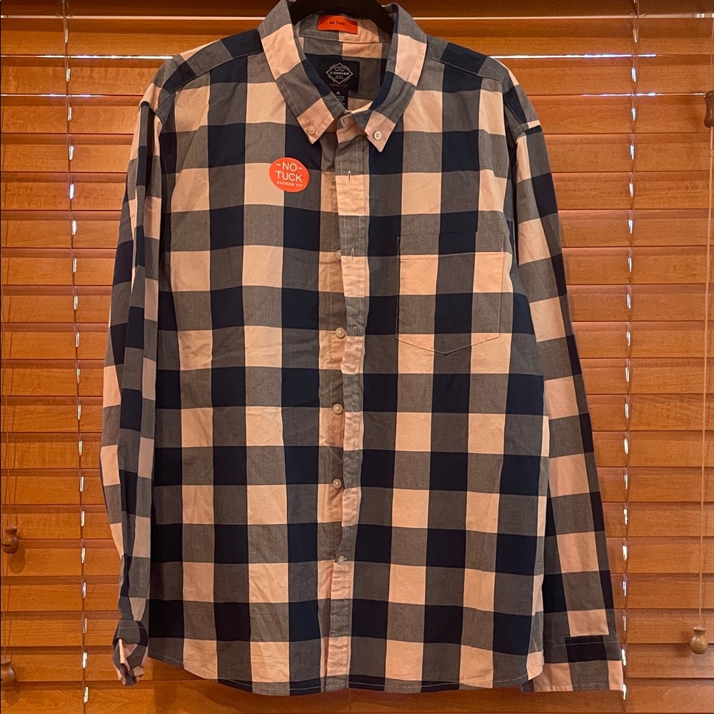 Men's Navy and Pink Checkered St John’s Bay Button down Oxford Shirt XL (f)